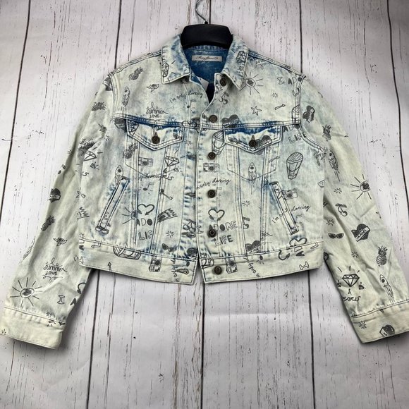 Mavi Jackets & Blazers - Mavi Small Printed Cropped Fit Stretchable Denim Jeans Jacket White Women New